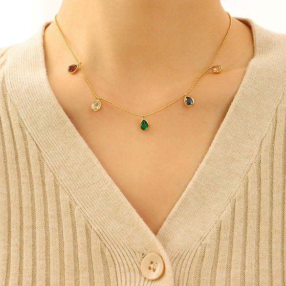 Wholesale Accessories Zircon Pendant Necklace With Ball Chain Light Luxury Geometric Style 316L Stainless Steel Electroplating