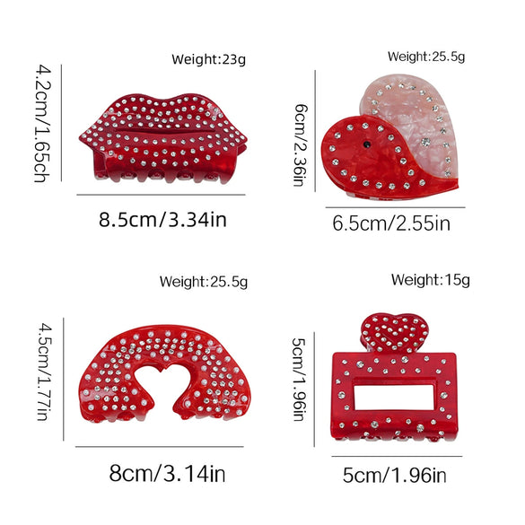 Wholesale Acetic Acid Love Handmade Hair Clip Heavy Industry Diamond Style Shark Clip For Women