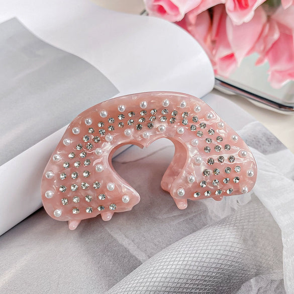Wholesale Acetic Acid Love Handmade Hair Clip Heavy Industry Diamond Style Shark Clip For Women