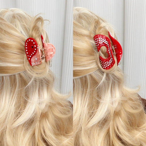 Wholesale Acetic Acid Love Handmade Hair Clip Heavy Industry Diamond Style Shark Clip For Women