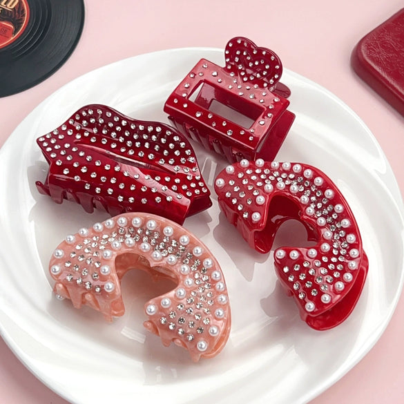 Wholesale Acetic Acid Love Handmade Hair Clip Heavy Industry Diamond Style Shark Clip For Women