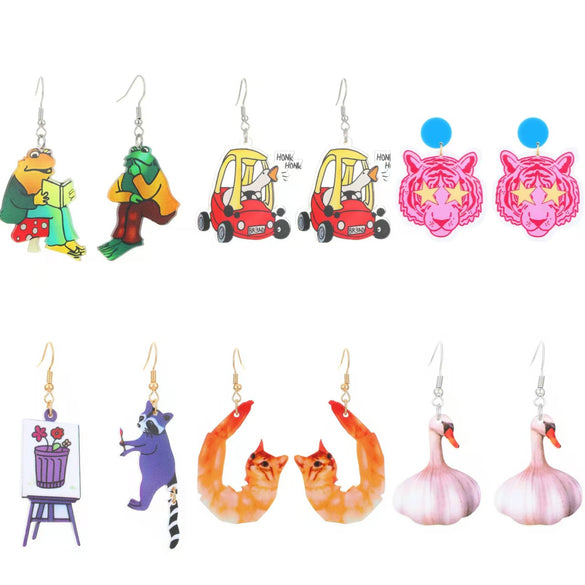 Wholesale Acrylic And Wood Animal Style Earrings For Women With Electroplating