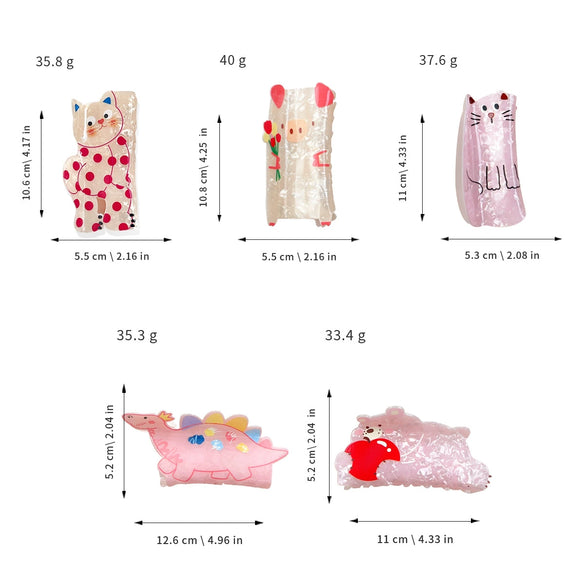 Wholesale Acrylic Animalprinted Lovely Women's Cat And Shark Hair Clips