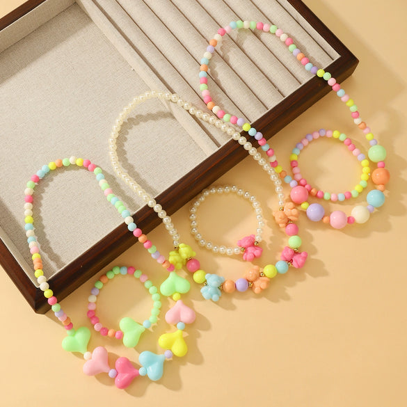 Wholesale Acrylic Beaded Flower Heart Water Drop Bell Handmade Necklace Bracelet Twopiece Set For Women