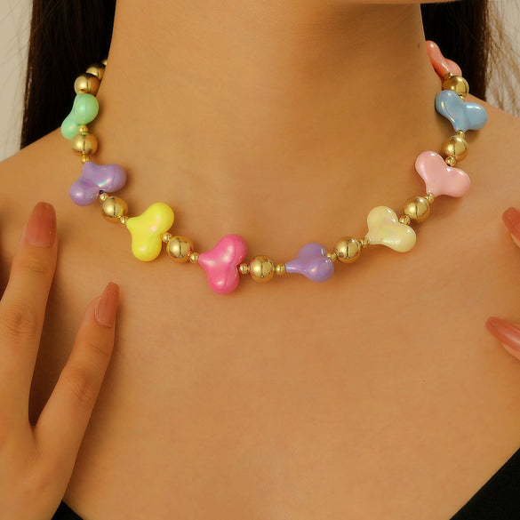 Wholesale Acrylic Beaded Flower Heart Water Drop Bell Handmade Necklace Bracelet Twopiece Set For Women