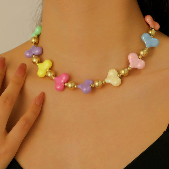 Wholesale Acrylic Beaded Flower Heart Water Drop Bell Handmade Necklace Bracelet Twopiece Set For Women