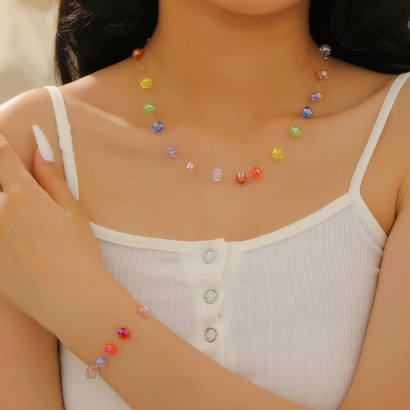 Wholesale Acrylic Beaded Flower Heart Water Drop Bell Handmade Necklace Bracelet Twopiece Set For Women
