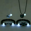 Wholesale Acrylic Beads Leather Rope Handmade Geometric Cute Kitten Luminous Couple Necklace And Bracelet Accessories