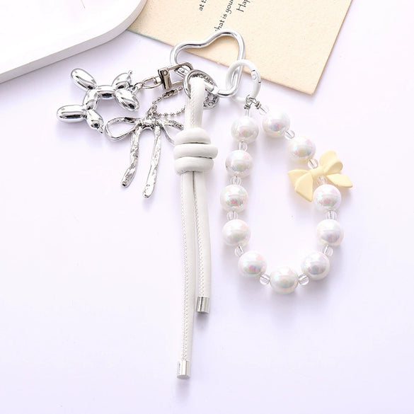 Wholesale Acrylic Bird's Nest Beaded Mobile Phone Pendant With Pu Leather Rope And Bow Semi Manual Crafted