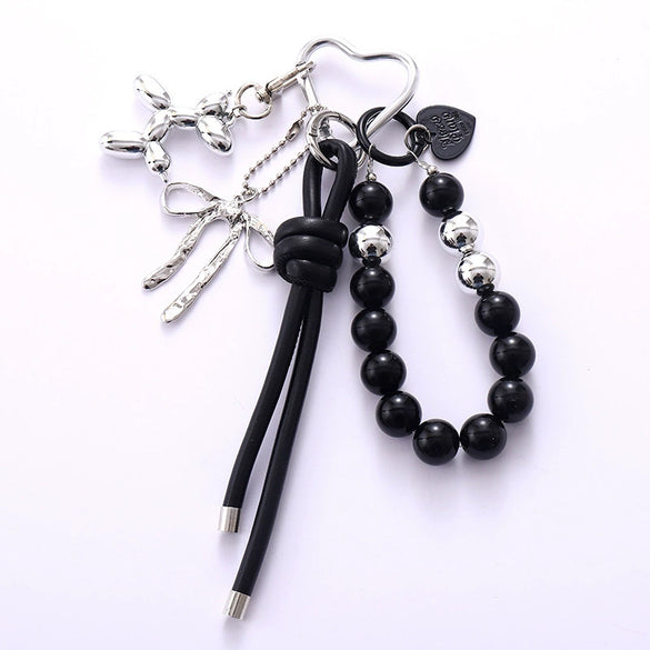 Wholesale Acrylic Bird's Nest Beaded Mobile Phone Pendant With Pu Leather Rope And Bow Semi Manual Crafted