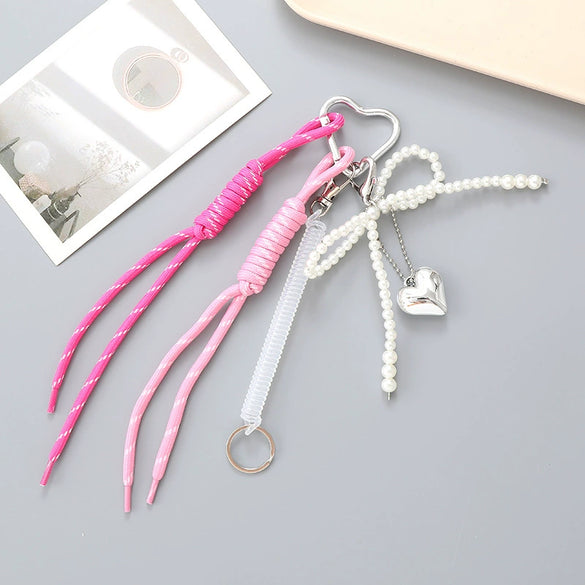 Wholesale Acrylic Bird's Nest Beaded Mobile Phone Pendant With Pu Leather Rope And Bow Semi Manual Crafted