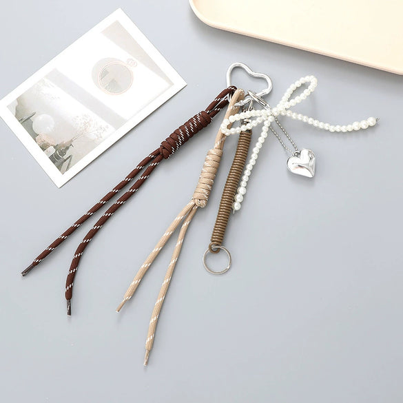 Wholesale Acrylic Bird's Nest Beaded Mobile Phone Pendant With Pu Leather Rope And Bow Semi Manual Crafted