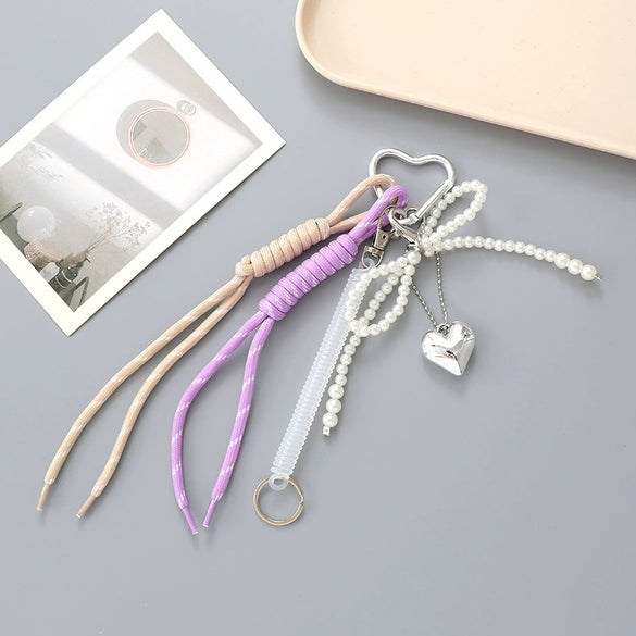 Wholesale Acrylic Bird's Nest Beaded Mobile Phone Pendant With Pu Leather Rope And Bow Semi Manual Crafted