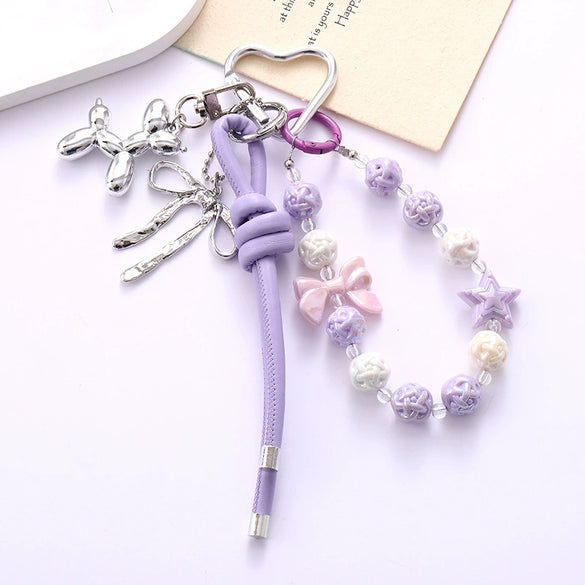 Wholesale Acrylic Bird's Nest Beaded Mobile Phone Pendant With Pu Leather Rope And Bow Semi Manual Crafted
