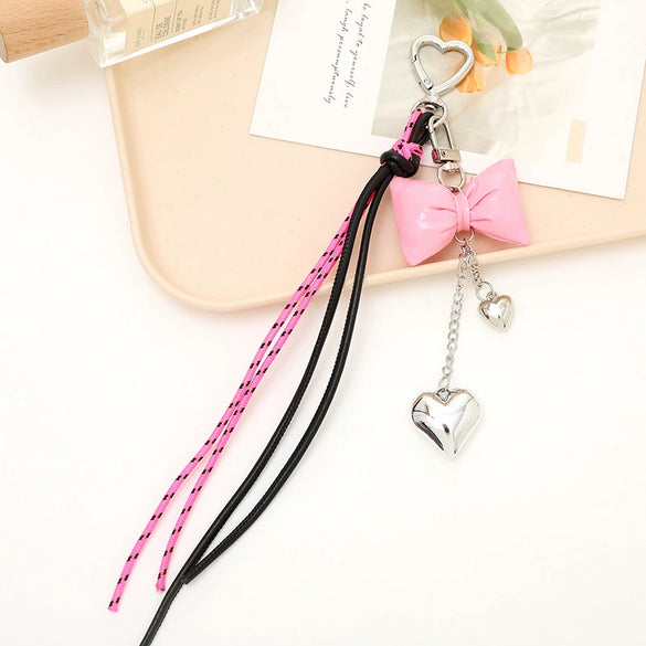 Wholesale Acrylic Bird's Nest Beaded Mobile Phone Pendant With Pu Leather Rope And Bow Semi Manual Crafted