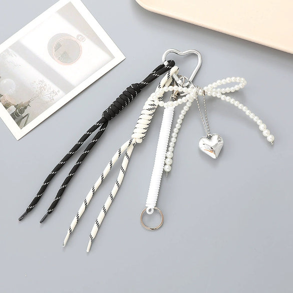 Wholesale Acrylic Bird's Nest Beaded Mobile Phone Pendant With Pu Leather Rope And Bow Semi Manual Crafted