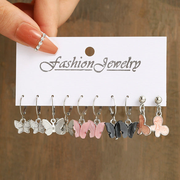 Wholesale Acrylic Butterfly Pendant Earrings Set For Women Alloy Material With Acrylic Inlaid Design
