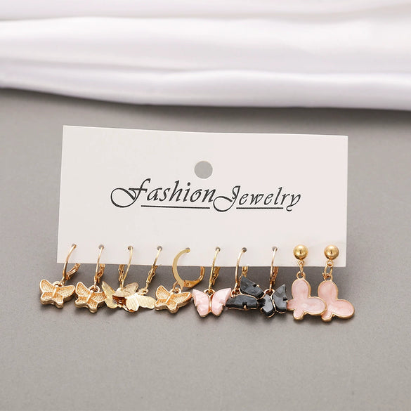 Wholesale Acrylic Butterfly Pendant Earrings Set For Women Alloy Material With Acrylic Inlaid Design