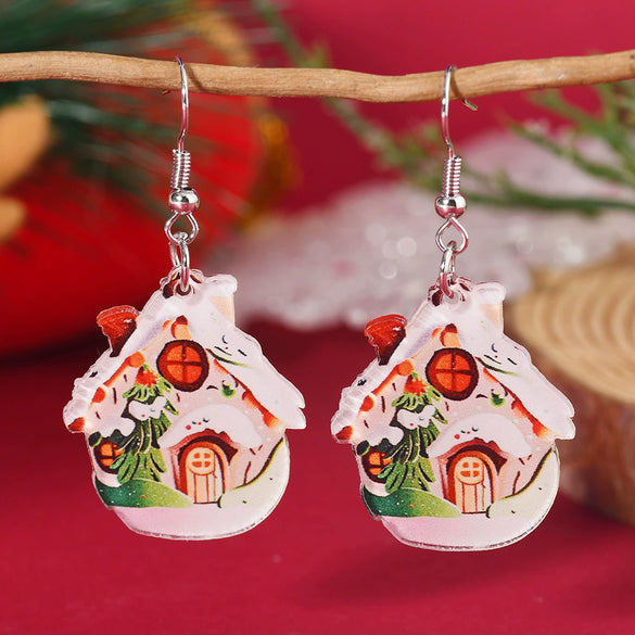 Wholesale Acrylic Christmas Cartoon Snowhouse Snowman Elk Doublesided Earrings