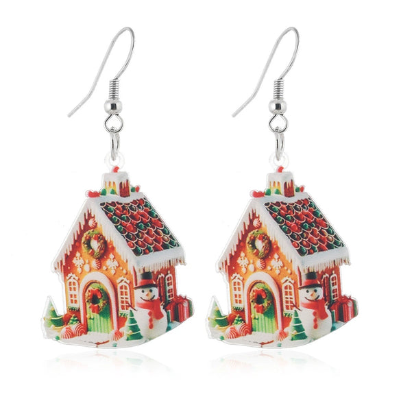 Wholesale Acrylic Christmas Cartoon Snowhouse Snowman Elk Doublesided Earrings