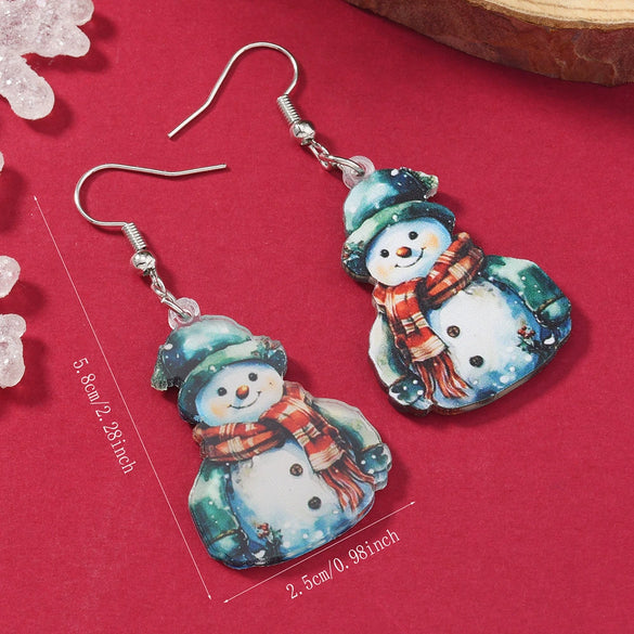 Wholesale Acrylic Christmas Cartoon Snowhouse Snowman Elk Doublesided Earrings