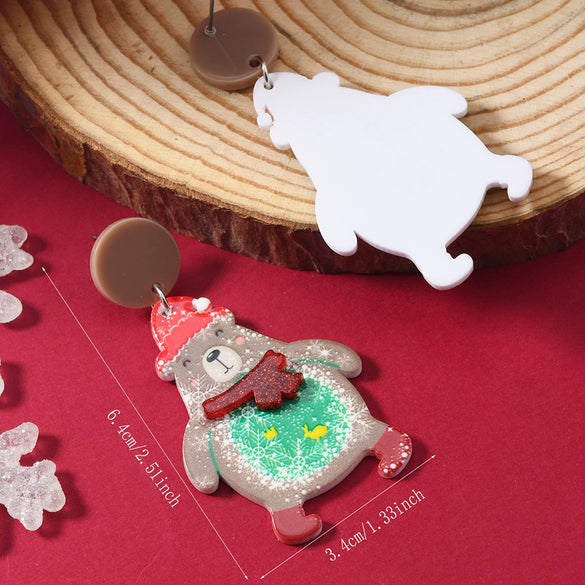 Wholesale Acrylic Christmas Earrings With Geometric Pattern And Festive Elements