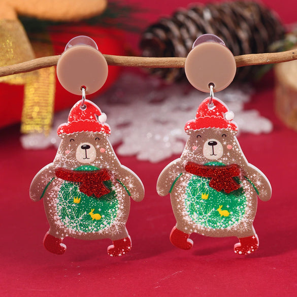 Wholesale Acrylic Christmas Earrings With Geometric Pattern And Festive Elements