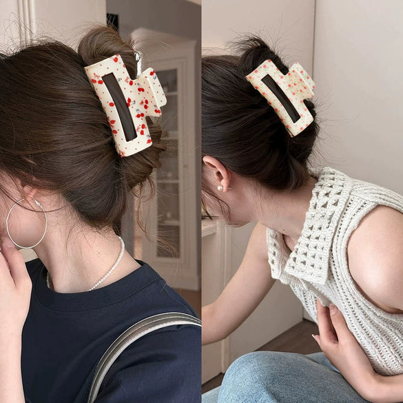 Wholesale Acrylic Floral Cherry Print Hair Shark Clip For Girls