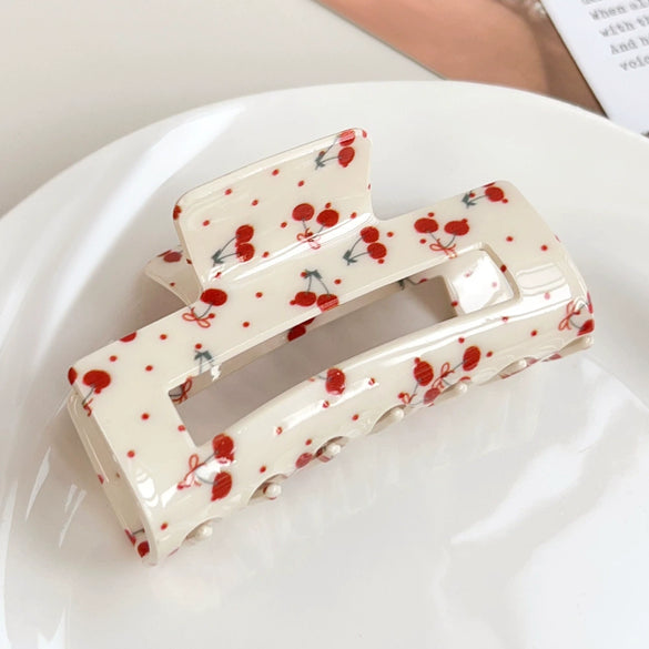 Wholesale Acrylic Floral Cherry Print Hair Shark Clip For Girls