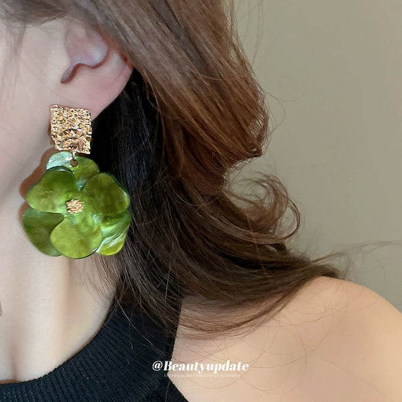 Wholesale Acrylic Flower Geometric Pleated Earrings With Silver Needle And Electroplating For Women