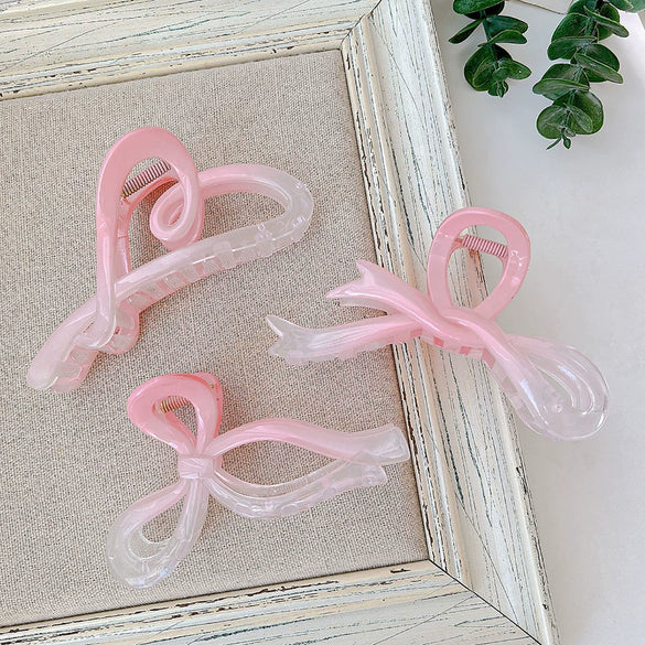 Wholesale Acrylic Fuel Injection Gradient Powder Bow Hair Accessories 3Piece Set Ponytail Clip For Women