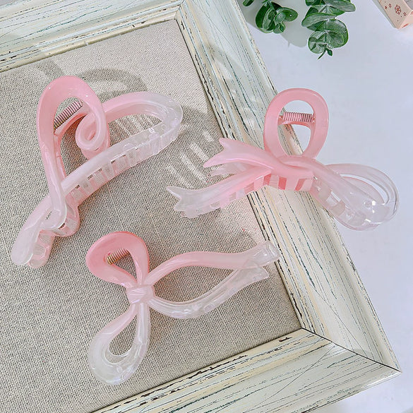 Wholesale Acrylic Fuel Injection Gradient Powder Bow Hair Accessories 3Piece Set Ponytail Clip For Women