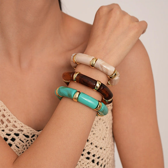 Wholesale Acrylic Geometric Bamboo Elastic Bracelet Retro Electroplating Style For Women