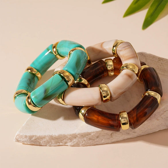 Wholesale Acrylic Geometric Bamboo Elastic Bracelet Retro Electroplating Style For Women