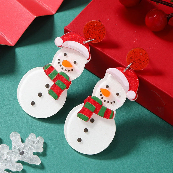 Wholesale Acrylic Geometric Christmas Cartoon Mini Snowman Christmas Tree Boots Gloves Snowflake Earrings For Women
