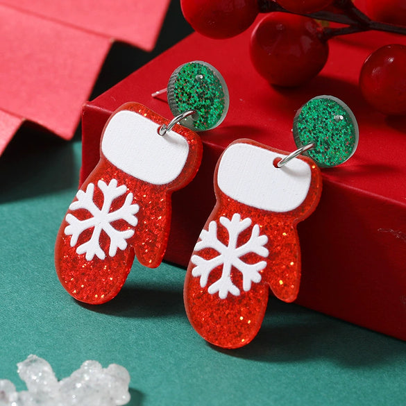 Wholesale Acrylic Geometric Christmas Cartoon Mini Snowman Christmas Tree Boots Gloves Snowflake Earrings For Women