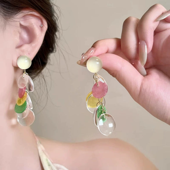 Wholesale Acrylic Geometric Disc Tassel Earrings For Women With Electroplating And Sweet Style