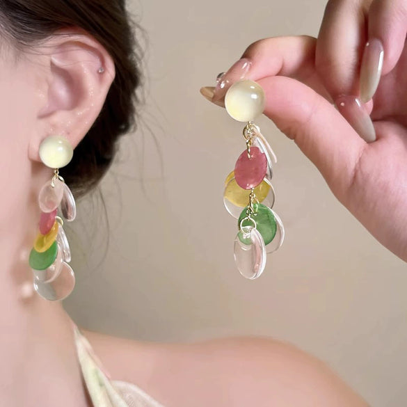 Wholesale Acrylic Geometric Disc Tassel Earrings For Women With Electroplating And Sweet Style