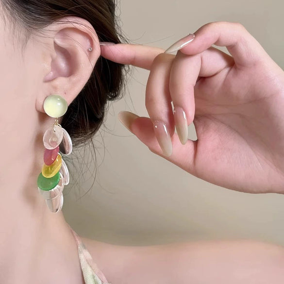Wholesale Acrylic Geometric Disc Tassel Earrings For Women With Electroplating And Sweet Style