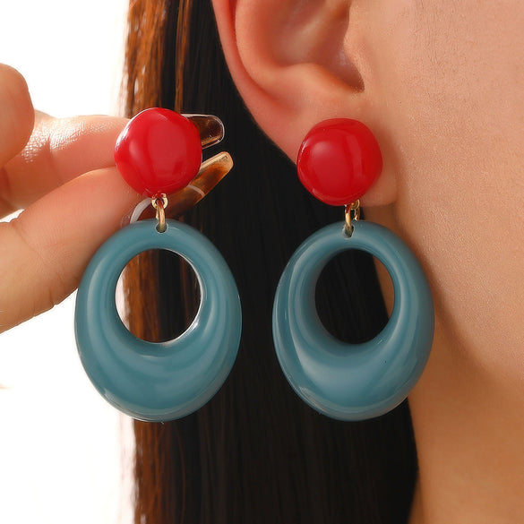 Wholesale Acrylic Geometric Dripping Oil Style Hoop Earrings For Women