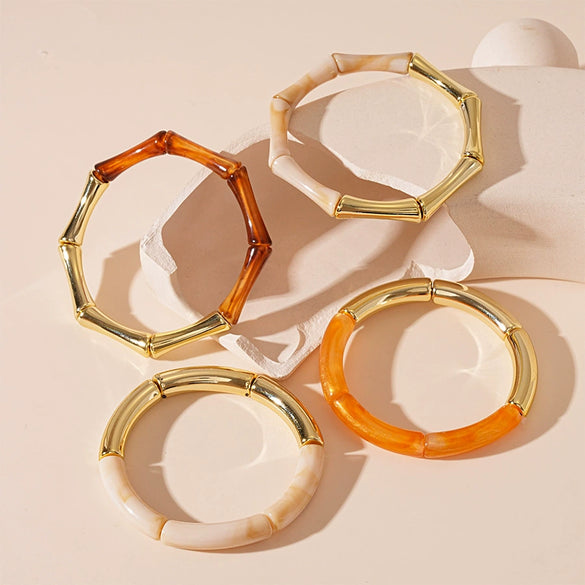 Wholesale Acrylic Geometric Electroplated Bamboo Bracelet For Women Maillard Style Natural Fashionable Simple Highend Temperament Niche