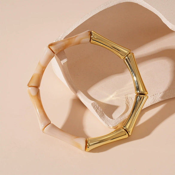 Wholesale Acrylic Geometric Electroplated Bamboo Bracelet For Women Maillard Style Natural Fashionable Simple Highend Temperament Niche