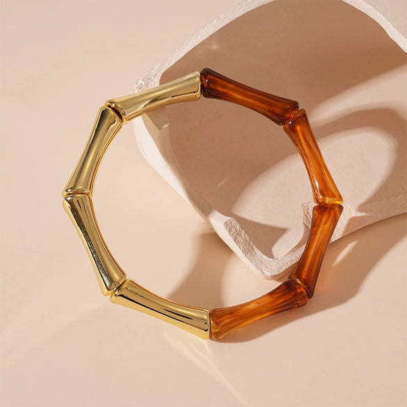 Wholesale Acrylic Geometric Electroplated Bamboo Bracelet For Women Maillard Style Natural Fashionable Simple Highend Temperament Niche