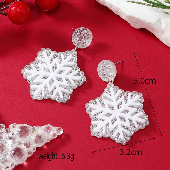 Wholesale Acrylic Geometric Snowflake Printing Christmas Earrings For Women