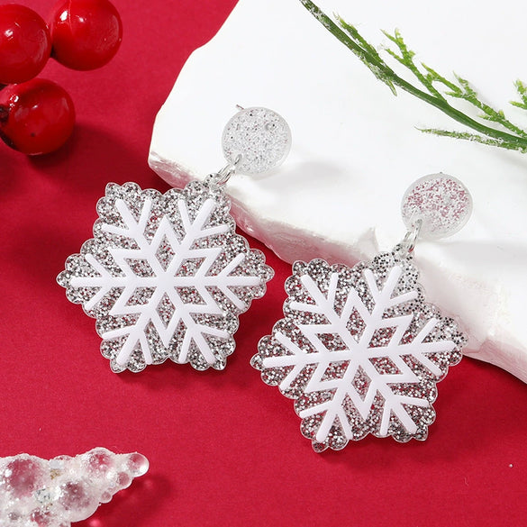 Wholesale Acrylic Geometric Snowflake Printing Christmas Earrings For Women