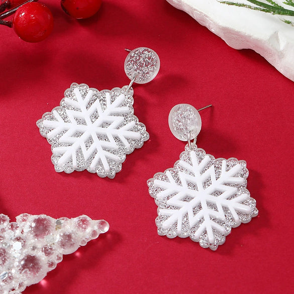 Wholesale Acrylic Geometric Snowflake Printing Christmas Earrings For Women