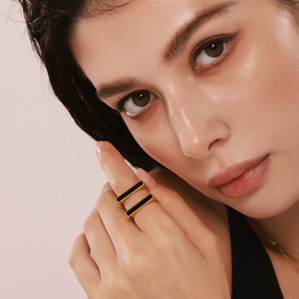 Wholesale Acrylic Geometric Square Ring And Stainless Steel 18K Gold Plated Bracelet For Women