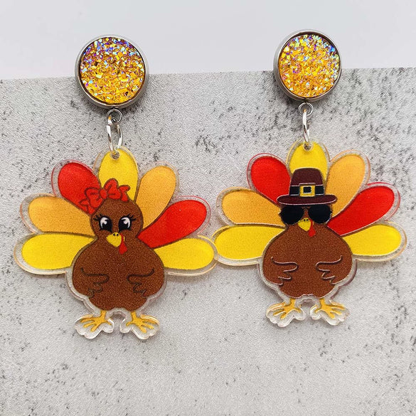 Wholesale Acrylic Handmade Turkey Asymmetric Pendant Earrings With Cartoon Characters And Geometric Patterns For Women