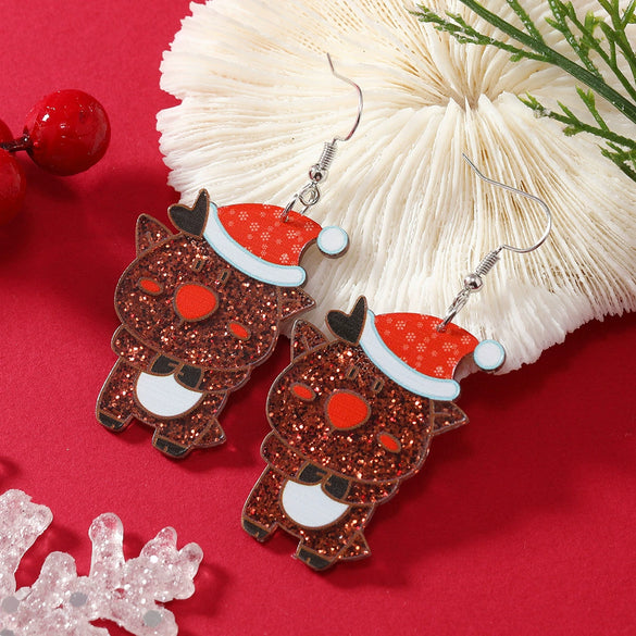 Wholesale Acrylic Jewelry Earrings With Geometric Pattern Uninlaid Fashion Style Christmas Themed With Cat And Small Dinosaur Shapes