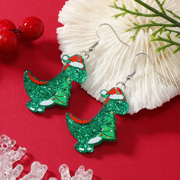 Wholesale Acrylic Jewelry Earrings With Geometric Pattern Uninlaid Fashion Style Christmas Themed With Cat And Small Dinosaur Shapes